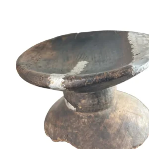 Vintage Handcarved African Wooden Stool: Metallic Accent Table 12.5 x 8.5H in