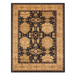 Persian D Handmade Rug – Navy & Antique Gold Floral Design – 8x10 Ft
