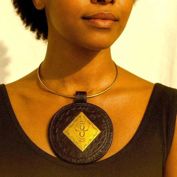 Handmade Leather Cord Necklace with Bronze Charm – Rustic Boho Jewelry