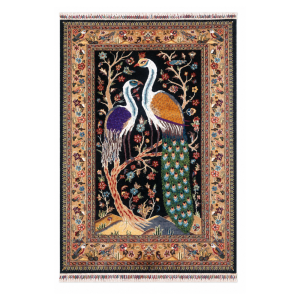 Pictorials & Huntings Handmade Rug – Peacock & Crane Tree-of-Life Design – 4x6 Ft