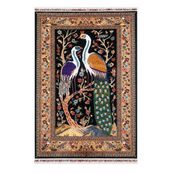 Pictorials & Huntings Handmade Rug – Peacock & Crane Tree-of-Life Design – 4x6 Ft