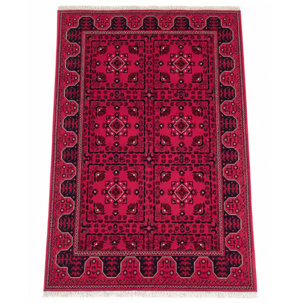 Khal Mudi Handmade Rug – Traditional Red Geometric Design – 2.2 Mtr (4x6 Ft)
