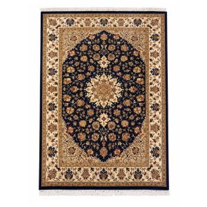 Persian D.K Handmade Rug – Navy Blue & Ivory Floral Medallion Design – 4'6" x 7'