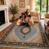 Persian D Handmade Rug – Powder Blue & Ivory Medallion Design – 8x10 Ft