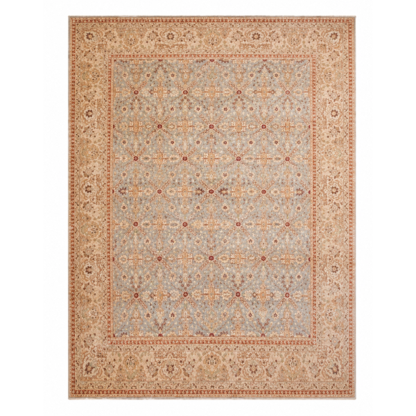 Persian D Handmade Rug – Soft Blue & Beige Floral Lattice Design – 8x10 Ft