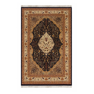 Persian D.K Handmade Rug – Black & Ivory Botanical Medallion Design – 4'6" x 7'