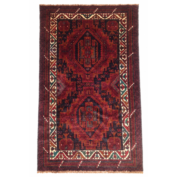 Khal Mudi Handmade Rug – Deep Red Double Medallion Geometric Design – 2.2 Mtr (4x6 Ft)
