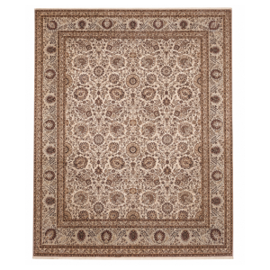 Persian D Handmade Rug – Ivory & Brown All-Over Floral Design – 8x10 Ft