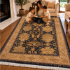 Persian D Handmade Rug – Navy & Antique Gold Floral Design – 8x10 Ft