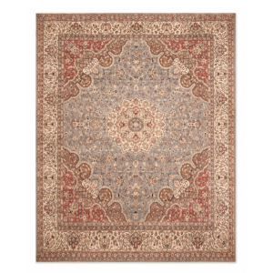 Persian D Handmade Rug – Soft Blue & Rust Central Medallion Design – 8x10 Ft