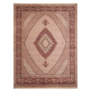 Persian D Handmade Rug – Ivory & Burgundy Diamond Medallion Design – 8x10 Ft