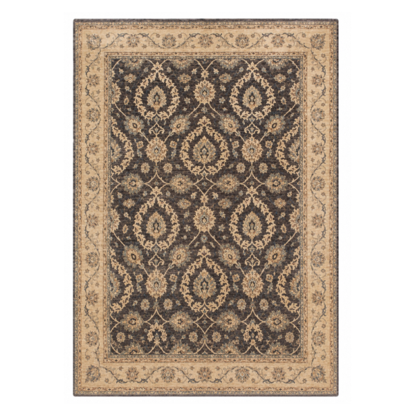 Persian D Handmade Rug – Charcoal & Beige Floral Design – 8x10 Ft