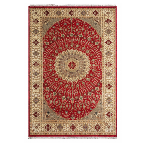 Persian D.K Handmade Rug – Red & Ivory Floral Medallion Design – 4'6" x 7'