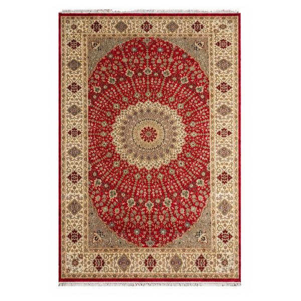Persian D.K Handmade Rug – Red & Ivory Floral Medallion Design – 4'6" x 7'