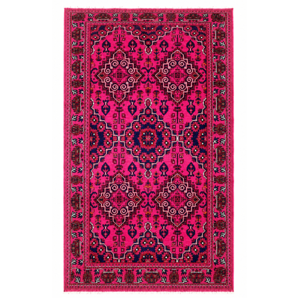 Khal Mudi Handmade Rug – Vibrant Pink Geometric Design – 2.2 Mtr (4x6 Ft)