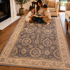 Persian D Handmade Rug – Charcoal & Beige Floral Design – 8x10 Ft