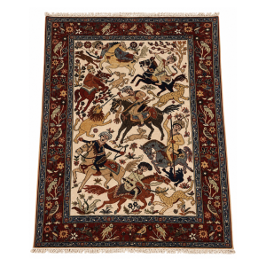Pictorials & Huntings Handmade Rug – Horseback Hunting Scene with Wildlife – 4x6 Ft