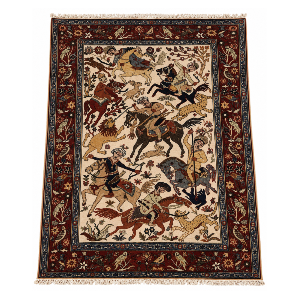 Pictorials & Huntings Handmade Rug – Horseback Hunting Scene with Wildlife – 4x6 Ft