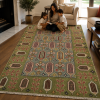 Khal Mudi Handmade Rug – Olive Green Botanical Geometric Design – 2.2 Mtr (4x6 Ft)