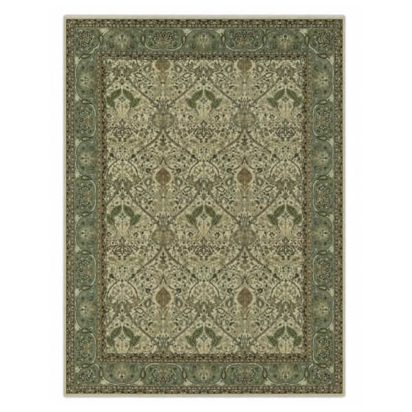 Persian D Handmade Rug – Sage Green & Ivory Floral Design – 8x10 Ft
