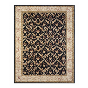 Persian D Handmade Rug – Black & Ivory Floral Design – 8x10 Ft