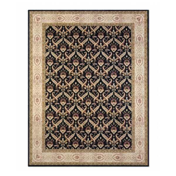 Persian D Handmade Rug – Black & Ivory Floral Design – 8x10 Ft