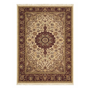 Persian D.K Handmade Rug – Ivory & Burgundy Floral Medallion Design – 4'6" x 7'