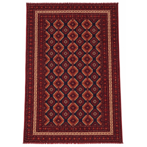 Khal Mudi Handmade Rug – Deep Red Diamond Geometric Design – 2.2 Mtr (4x6 Ft)