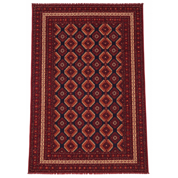 Khal Mudi Handmade Rug – Deep Red Diamond Geometric Design – 2.2 Mtr (4x6 Ft)