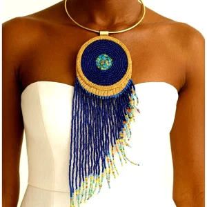 Handmade African Beaded Statement Necklace – Vibrant West African Jewelry