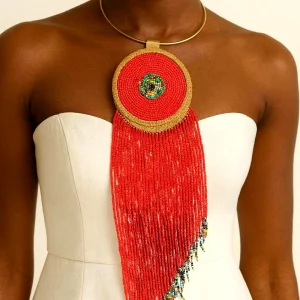 Colorful African Beaded Necklace – Handmade West African Statement Jewelry