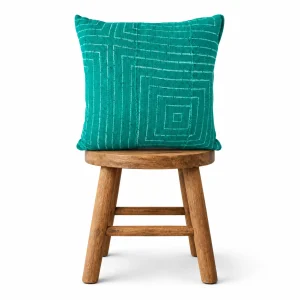 Authentic African Pillow, Handwoven Mudcloth Pillow, Green with White Lines Pillow Cover