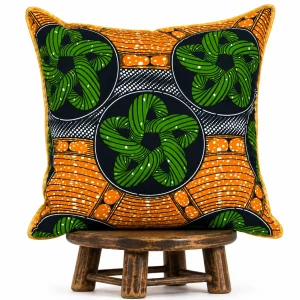 African Kante Wax Green Pillow Cover: Handmade Cushion, Boho Decor