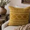 Handmade Yellow Mudcloth Pillow Cover: African Bogolan Fani Cotton Cushion Double Face