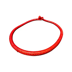 Ethnic Braided Orange Leather Necklace – Handmade African-Inspired Statement Jewelry