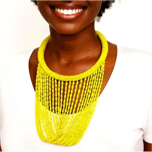 African Bead Necklace – Handmade Multicolor Tribal Statement Jewelry