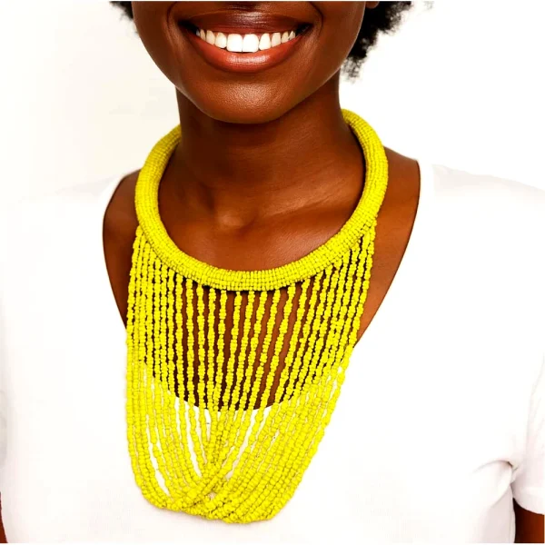 African Bead Necklace – Handmade Multicolor Tribal Statement Jewelry