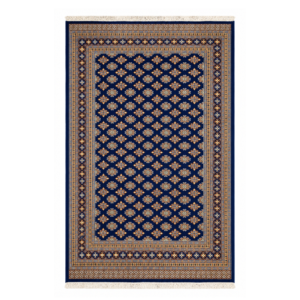 6' x 9' Hand-Knotted Bukhara Rug – Navy Blue Geometric Area Rug