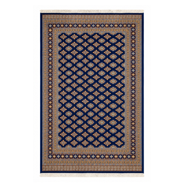 6' x 9' Hand-Knotted Bukhara Rug – Navy Blue Geometric Area Rug