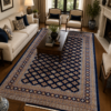 6' x 9' Hand-Knotted Bukhara Rug – Navy Blue Geometric Area Rug