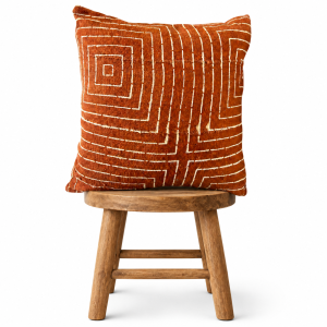 Authentic African Pillow, Handwoven Mudcloth Pillow, Brown Rust with White Lines Pillow Cover