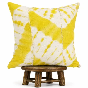 African Indigo Yellow Pillow Cover: Handmade Mudcloth Cushion, Boho Decor