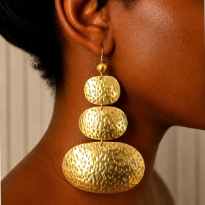 Handcrafted 3-Tier Hammered Brass Oval Dangle Earrings – Graduated Statement Earrings