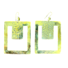 Handcrafted Geometric Cutout Rectangle Brass Earrings – Hammered Open Frame Dangles