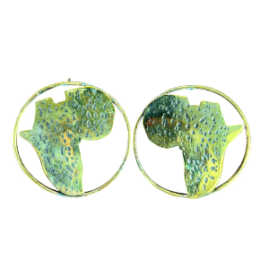 Handcrafted Oversized African Continent Map Hoop Earrings – Textured Brass Statement Earrings