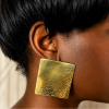 Handcrafted Oversized Square Brass Earrings – Hammered Geometric Statement Studs