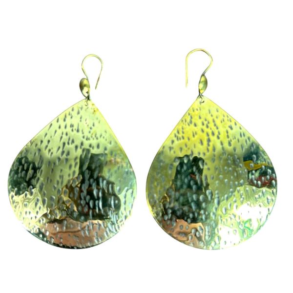 Handcrafted Oversized Hammered Brass Teardrop Earrings – Gold Statement Dangles