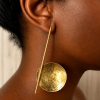 Handcrafted Minimalist Linear Bar & Disc Brass Earrings – Modern Hammered Statement Dangles