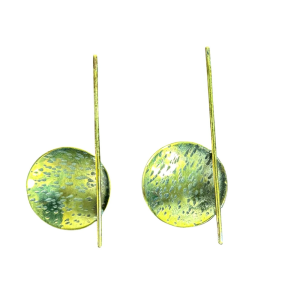 Handcrafted Minimalist Linear Bar & Disc Brass Earrings – Modern Hammered Statement Dangles