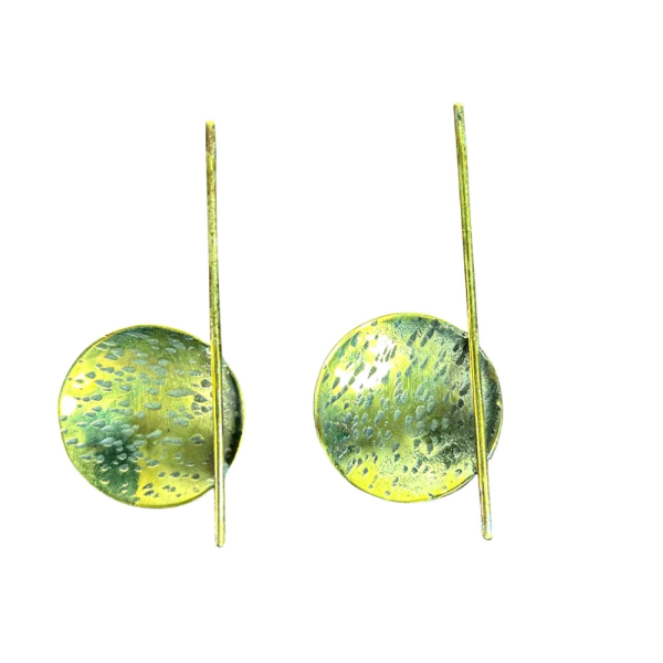 Handcrafted Minimalist Linear Bar & Disc Brass Earrings – Modern Hammered Statement Dangles